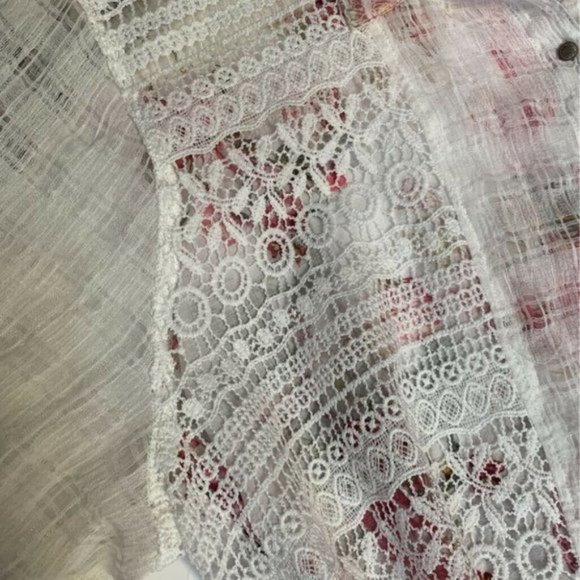 JohnMark Button Shirt White Floral Stretch Crochet - Picture 3 of 7